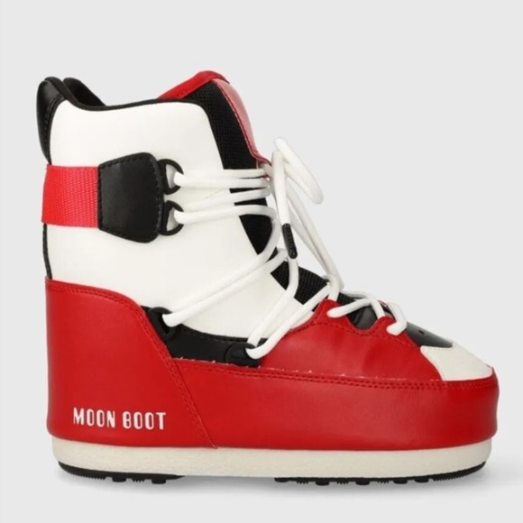 Moon Boot High Top Sneaker Bootie Boot White Red Black Sz 11 11.5 Shoes